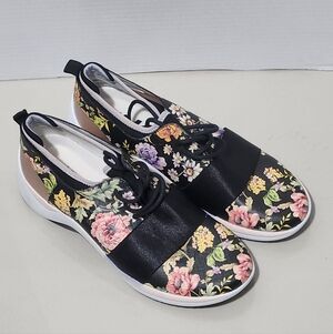 ANNE KLEIN SPORT Thedaddy Banded Canvas Sneakers Floral Ivory Womens Sz 8.5